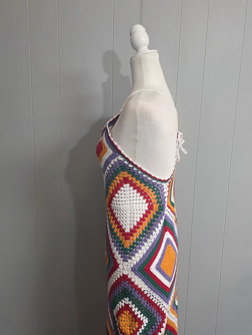 BOHO Crochet Multi Color Maxi Dress Size M - Picture 5 of 9